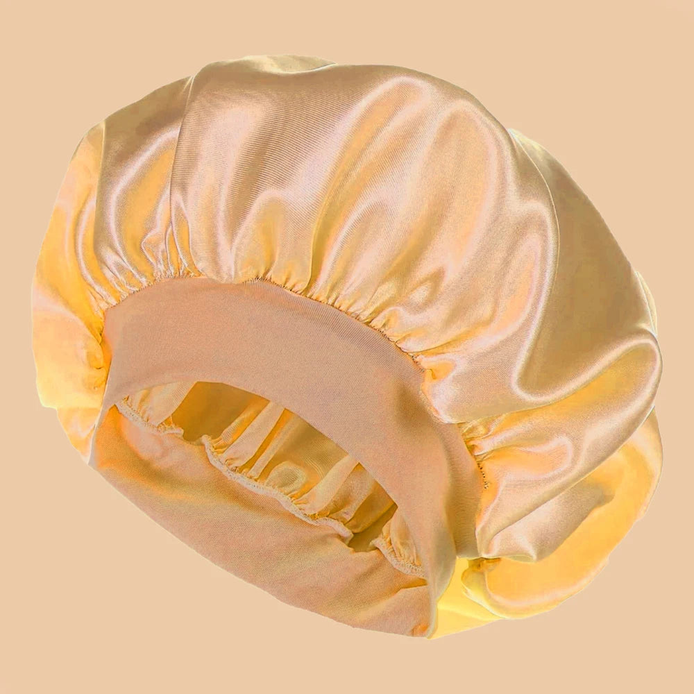 1pc Women's Solid Color Satin Wide-Brimmed Shower Cap, Suitable For Daily Use Silk Bonnet Satin Bonnet Beauty World Shop