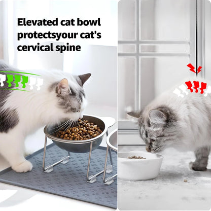 ‌304 Stainless Steel Raised Cat Bowl with 15° Elevated Design Tilted Neck Guard Healthy Feeding Shatterproof for Cats Puppies Beauty World Shop