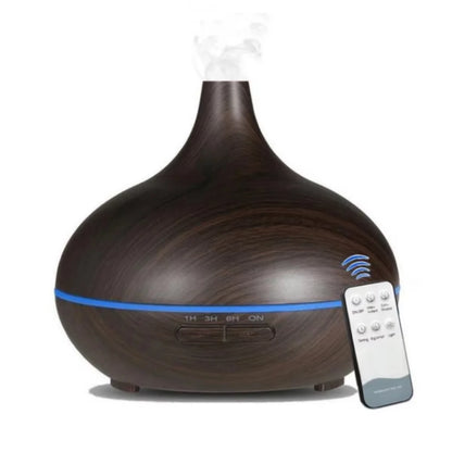 Air Humidifier Aromatherapy Essential Oil Diffuser Wood Grain 500ml Ultrasonic Remote Control 7 Color Lights For Home Bedroom ﻿ Beauty World Shop