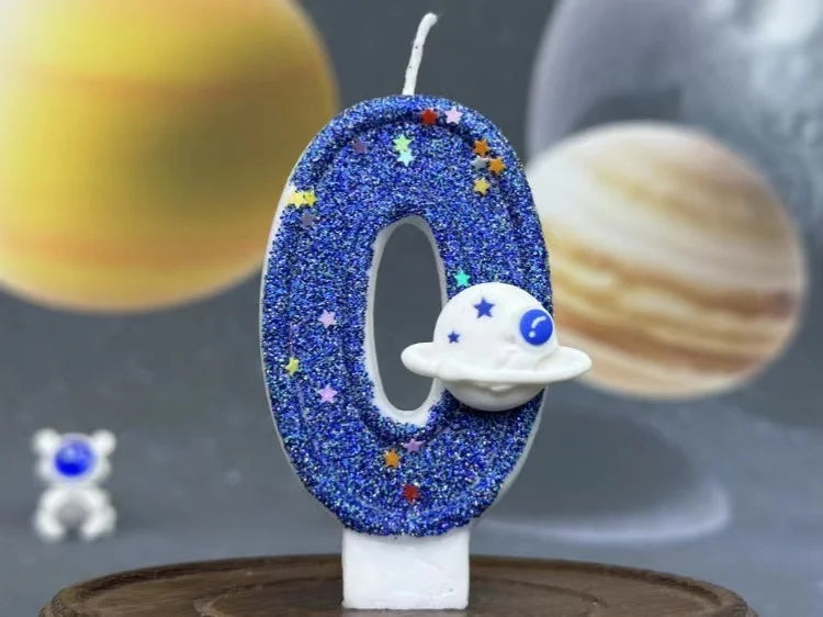 DIY Planet themed Spaceship 0-9 DIY digital candle Dark Blue Birthday candle Outer space themed party cake decoration Beauty World Shop