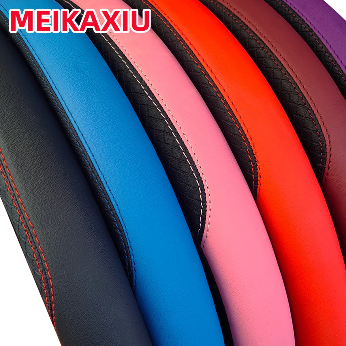 PU leather checkered embossed multi-color car rimless steering wheel cover suitable for 14.5 - 15 inch car interior accessories Beauty World Shop