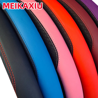 PU leather checkered embossed multi-color car rimless steering wheel cover suitable for 14.5 - 15 inch car interior accessories Beauty World Shop