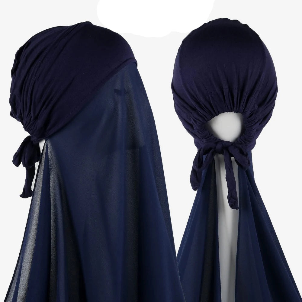 Muslim Instant Hijab Women Bonnet with Chiffon Shawl Head Scarf Cap Inner Headband Stretch Hijab Cover Headwrap Turbante Beauty World Shop