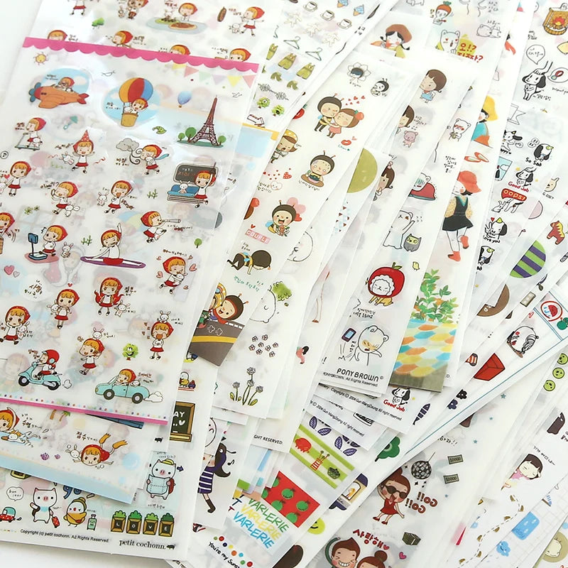 6Pieces/Set Transparent Pvc Waterproof Cartoon Sticker DIY Hand Account Decorative Stickers Kawaii Phone Cup Stickers Beauty World Shop