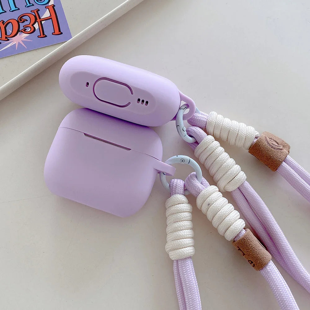 Lavender Purple Matte Silicone Joined Earphone Case for AirPods Pro 2 with Anti Loss Rope for AirPods 1 2 3 4 Soft Funda Cover