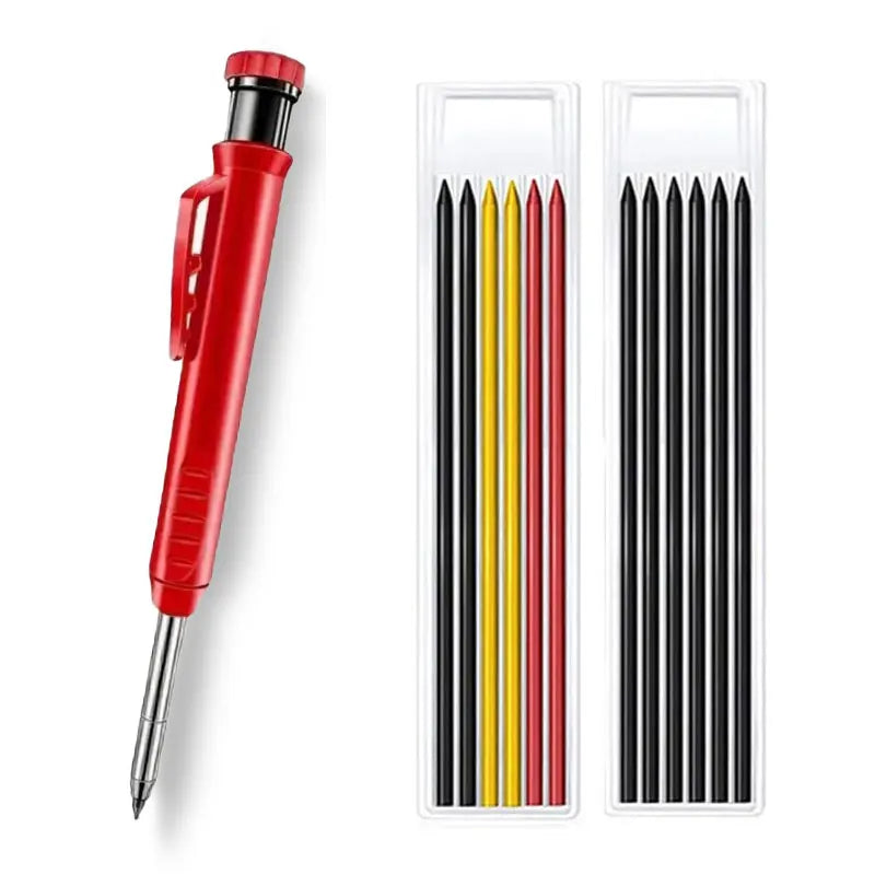 Solid Carpenter Pencil With Refill Lead And Built-in Sharpener For Deep Hole Mechanical Pencil Scribing Marking Woodworking Tool Beauty World Shop