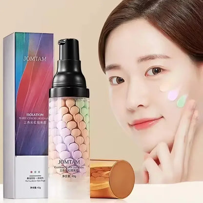 Face Makeup Primer Tri-color Cream Contour Color Isolation Waterproof Makeup Foundation Natural Makeup Base Cream 40g Beauty World Shop