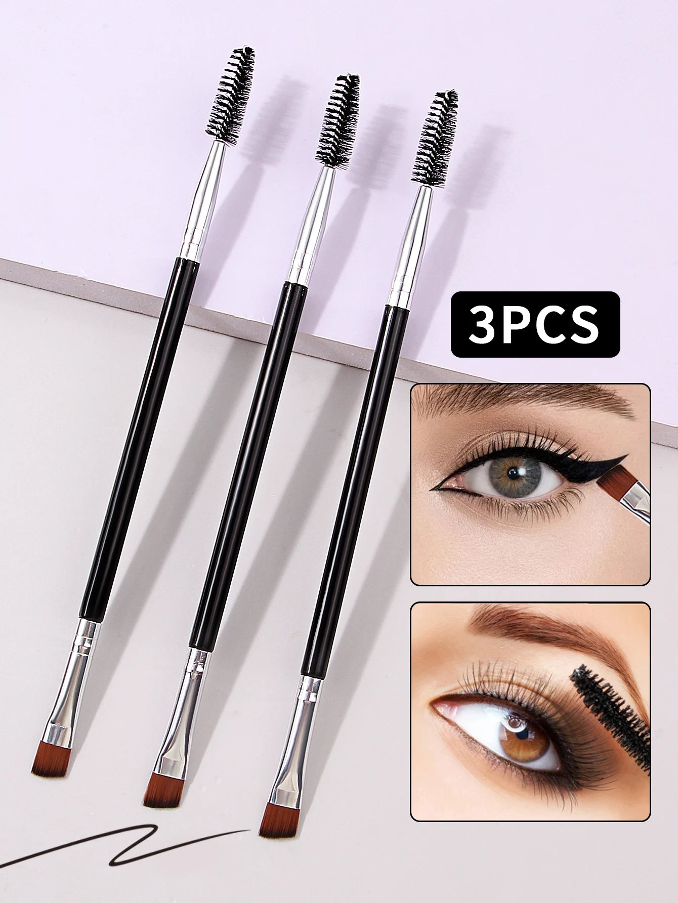 Clearance_3PCS professional single double end angle eyebrow eyelash makeup brush high quality eyebrow pencil eyeliner brush_Cont Beauty World Shop