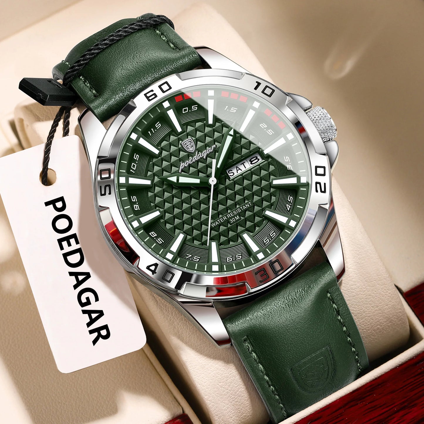 POEDAGAR Original Men Watch Luxury Waterproof Luminous Date Week Watch For Man Quartz Leather Fashion Men's Watches Reloj Hombre Beauty World Shop