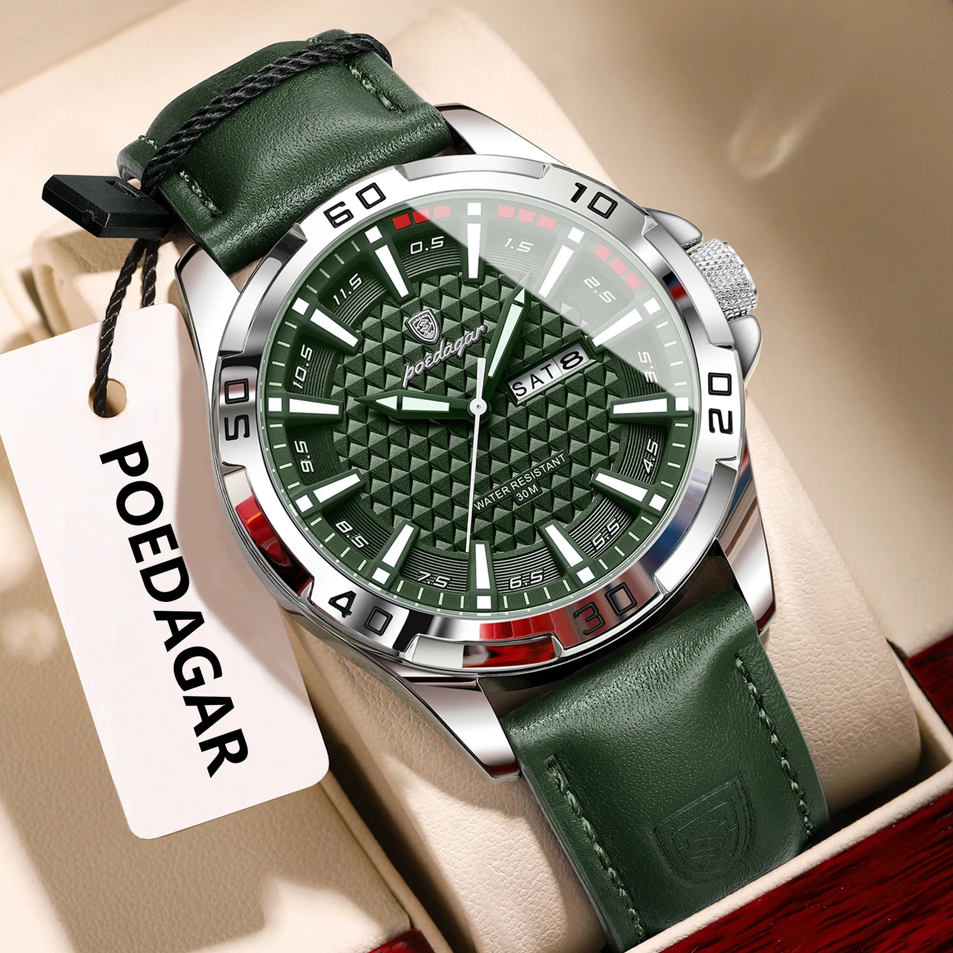POEDAGAR Original Men Watch Luxury Waterproof Luminous Date Week Watch For Man Quartz Leather Fashion Men's Watches Reloj Hombre Beauty World Shop