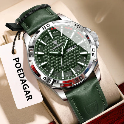 POEDAGAR Original Men Watch Luxury Waterproof Luminous Date Week Watch For Man Quartz Leather Fashion Men's Watches Reloj Hombre Beauty World Shop