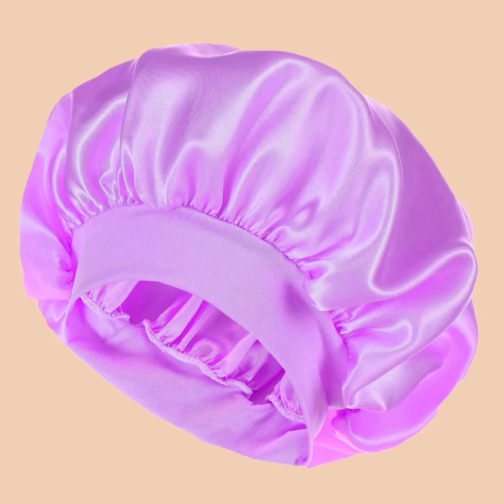 1pc Women's Solid Color Satin Wide-Brimmed Shower Cap, Suitable For Daily Use Silk Bonnet Satin Bonnet Beauty World Shop