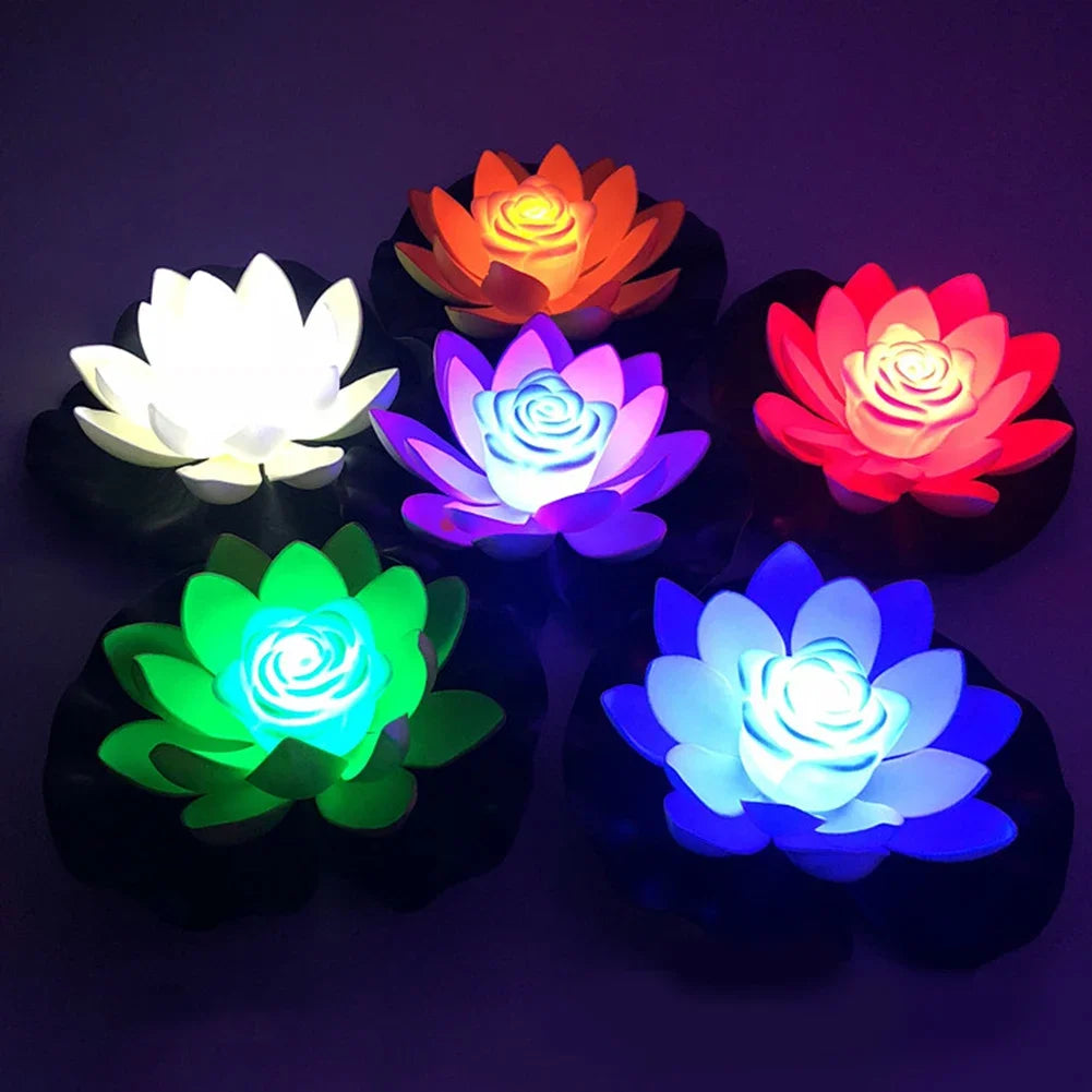 LED Waterproof Floating Lotus Light Battery Operated Artificial Lily Flower Night Lamp Pond Pool Garden Fish Tank Water Decor Beauty World Shop