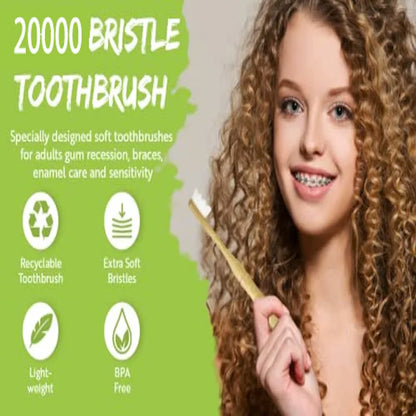 4Pcs  Bamboo Toothbrush Biodegradable20,000 High Bristle Count Toothbrush - Micro-Nano Extra Soft Bristles for Sensitive Teeth Beauty World Shop