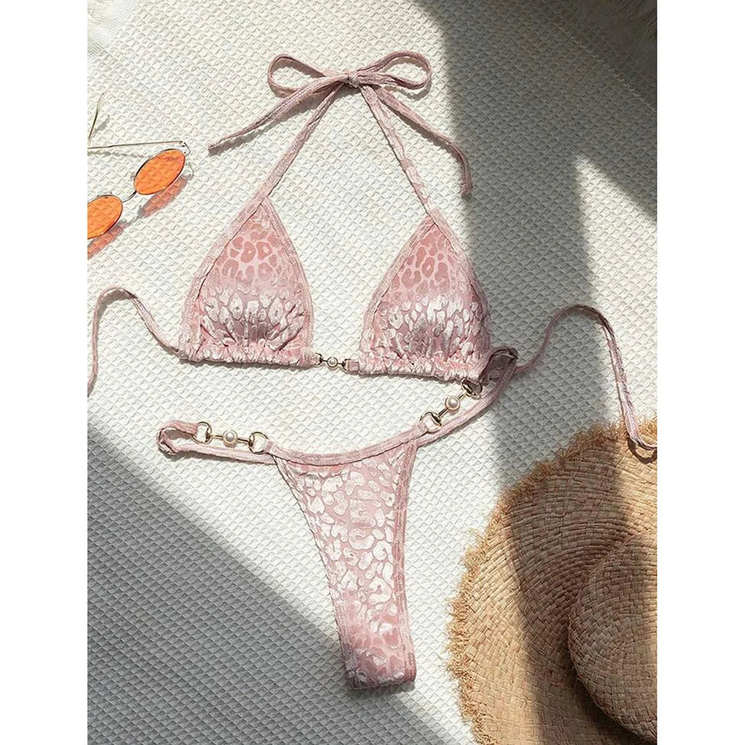 S- XL Leopard Halter Mini Micro Thong Bikini Women Swimwear Female Swimsuit Two-pieces Bikini set Bather Bathing Suit Swim V5207 Beauty World Shop