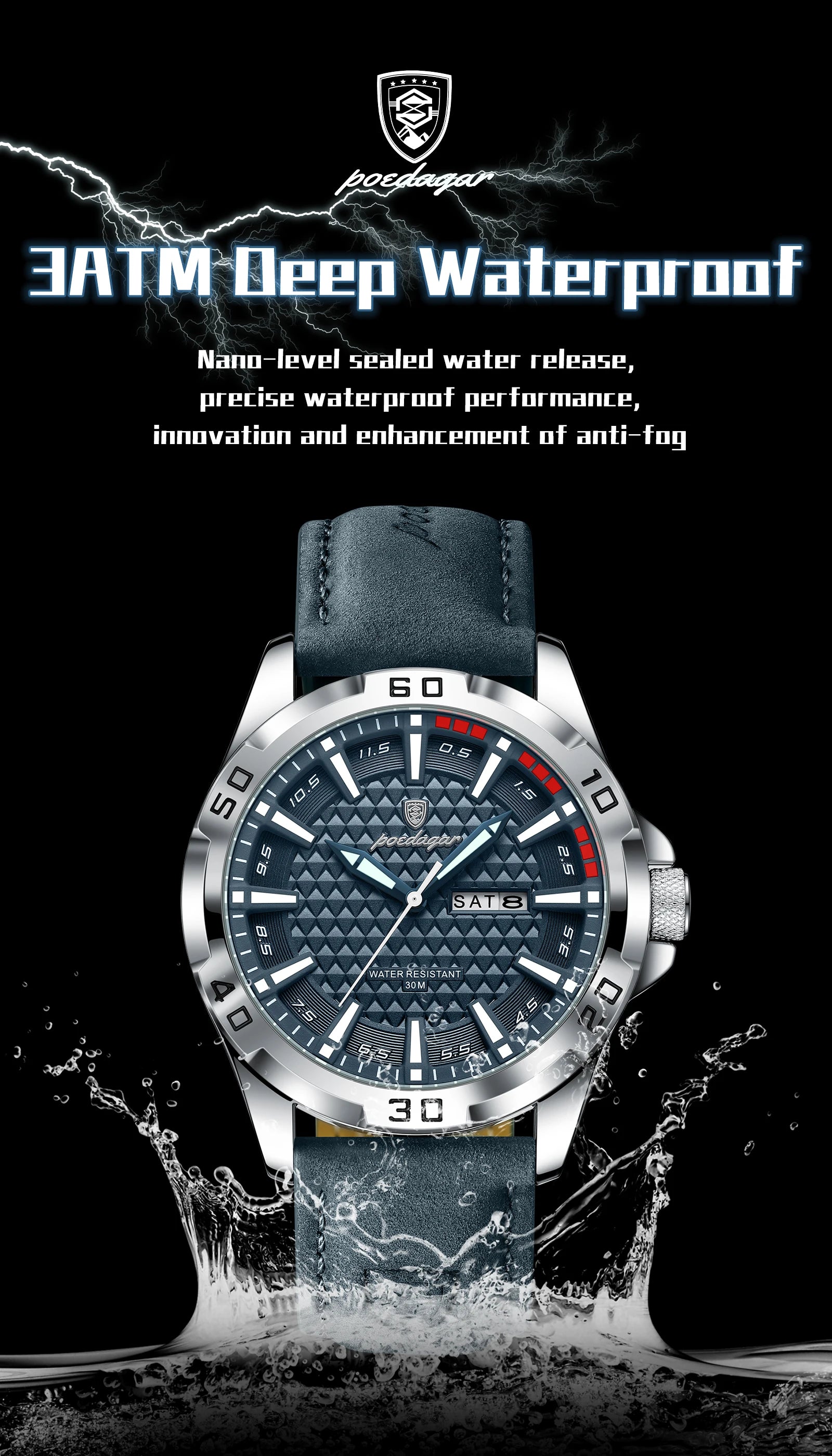 POEDAGAR Original Men Watch Luxury Waterproof Luminous Date Week Watch For Man Quartz Leather Fashion Men's Watches Reloj Hombre Beauty World Shop