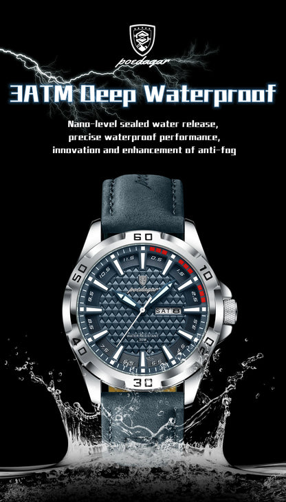 POEDAGAR Original Men Watch Luxury Waterproof Luminous Date Week Watch For Man Quartz Leather Fashion Men's Watches Reloj Hombre Beauty World Shop