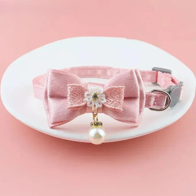 Pet Collar Pink Lace Bow Hanging Bead Cat Choker Bell Dog Cat Supplies Pet Accessories Dog Accessories Dog Cat Products Beauty World Shop