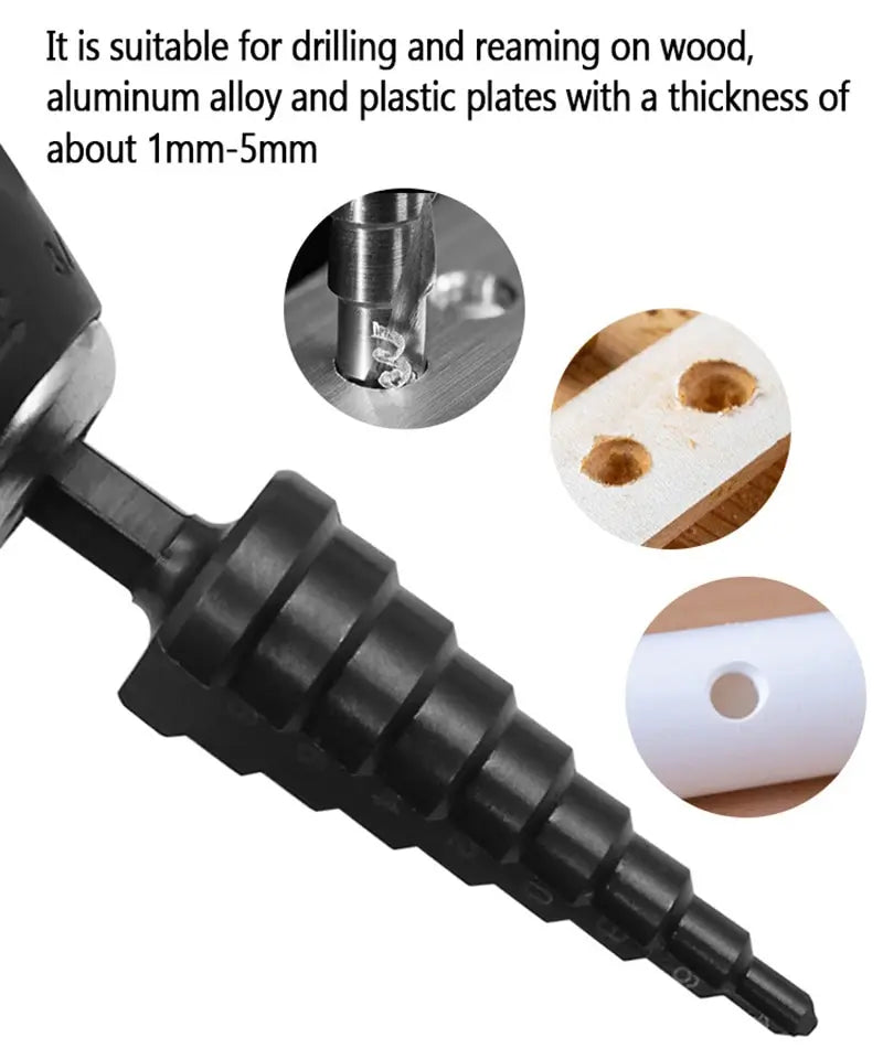 3Pcs HSS Straight Groove Step Drill Bit 3-12mm 4-12mm 4-20mm Nitride Black Hex Wood Metal Hole Cutter Core Drilling Tools Set Beauty World Shop