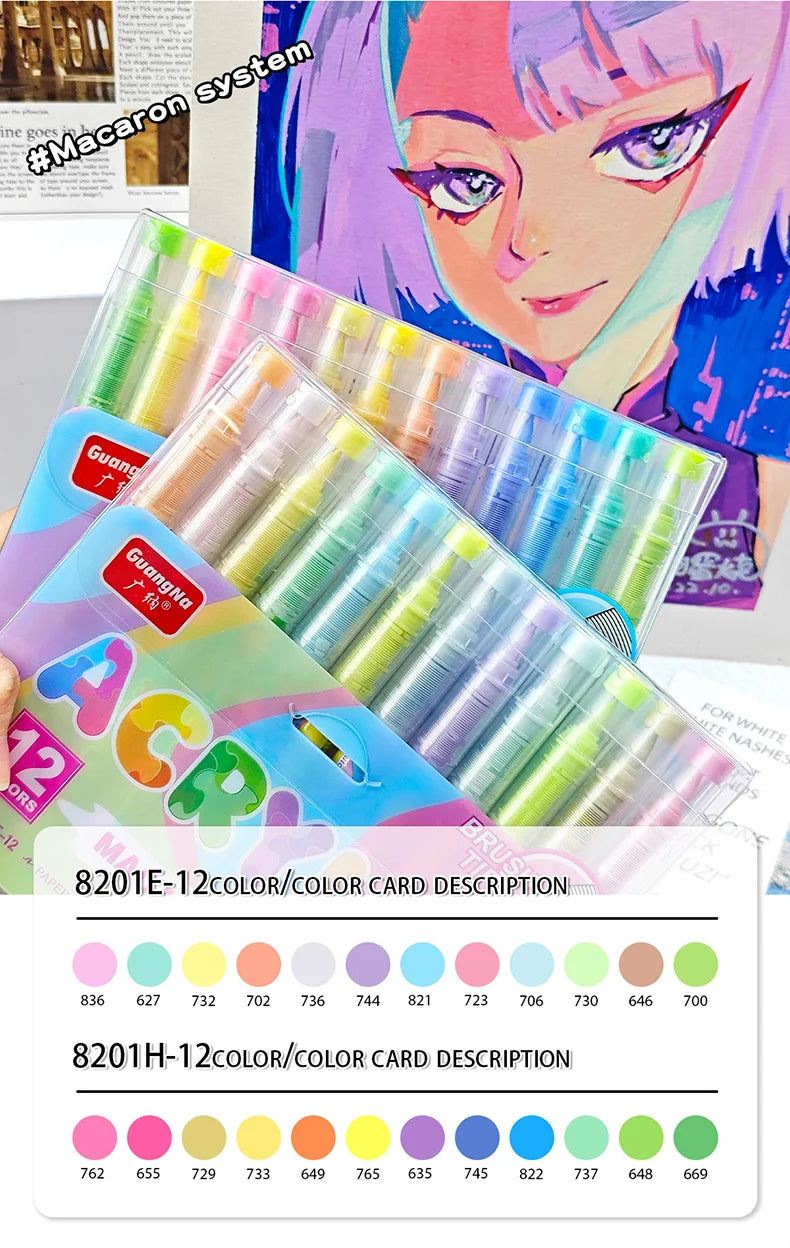 GuangNa 12-72 Colors Soft Brush Acrylic Marker Pen Set,Skin Tone, Macaron color,DIY Hand Drawn,Paint Art Markers pens,GN.8201F/M Beauty World Shop