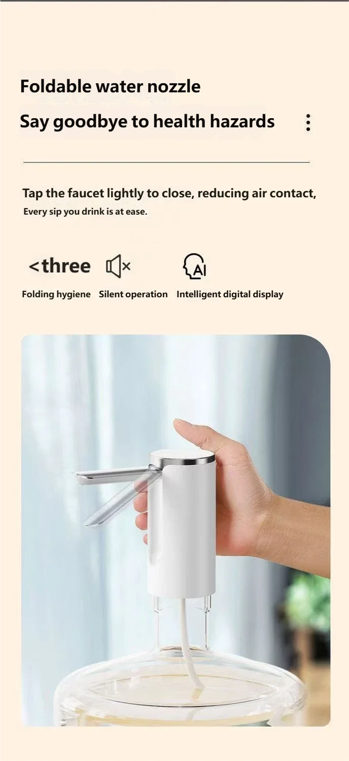 HOMEFISH Electric Water Bottle Pump 1200mAh Type C Rechargeable with LED Display Automatic Touch Button 3 Quantitative Settings Beauty World Shop