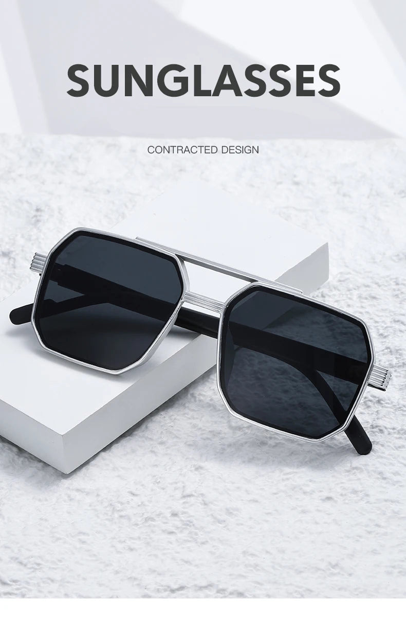 Hiking New Fashion Double Beam Polygonal Anti Light Glasses Retro Personalized Trendy Large Frame Eyewear European and American Beauty World Shop