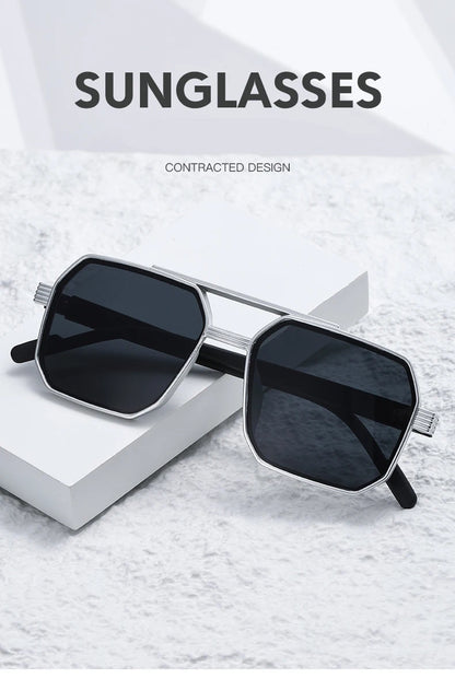Hiking New Fashion Double Beam Polygonal Anti Light Glasses Retro Personalized Trendy Large Frame Eyewear European and American Beauty World Shop