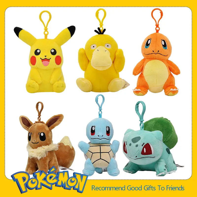 Anime Pokemon Pikachu Mew Psyduck Squirtle Bulbasaur Kawaii Stuffed Plush Toys School Bag Backpack Pendant Doll Keychain Gift Beauty World Shop