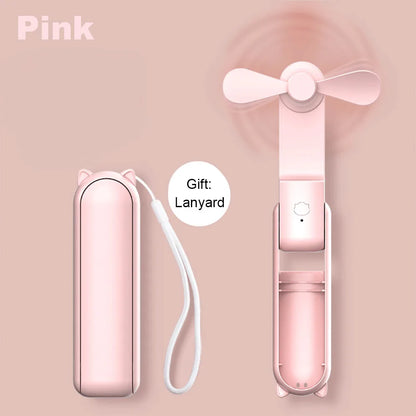 Portable Mini Handheld Fan Small Pocket Fan USB Rechargeable Battery Fan Folding Cooling Hand Fan Mini USB Fan with Power Bank Beauty World Shop