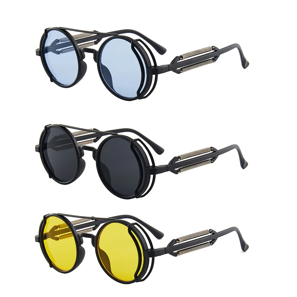 Classic Gothic Steampunk Sunglasses Luxury Brand Designer High Quality Men and Women Retro Round Pc Frame Sunglasses Beauty World Shop