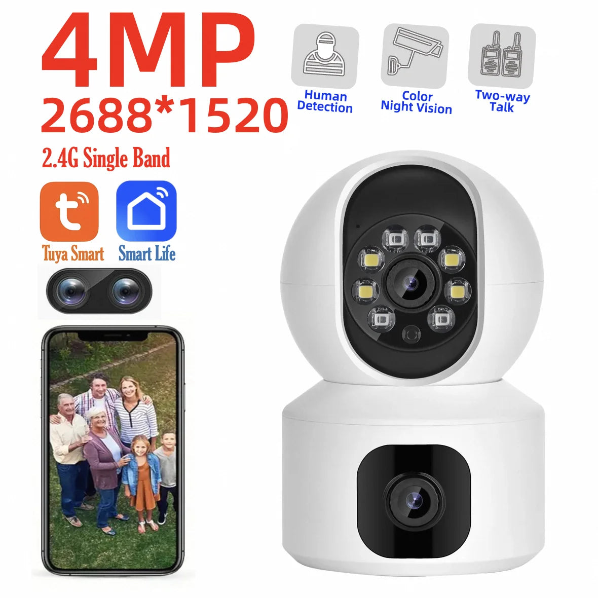 Tuya 8MP WiFi IP Camera Dual Lens Baby Monitor Color Night Vision Human Automatic Tracking Video Smart Home Surveillance Camera Beauty Trend Shop