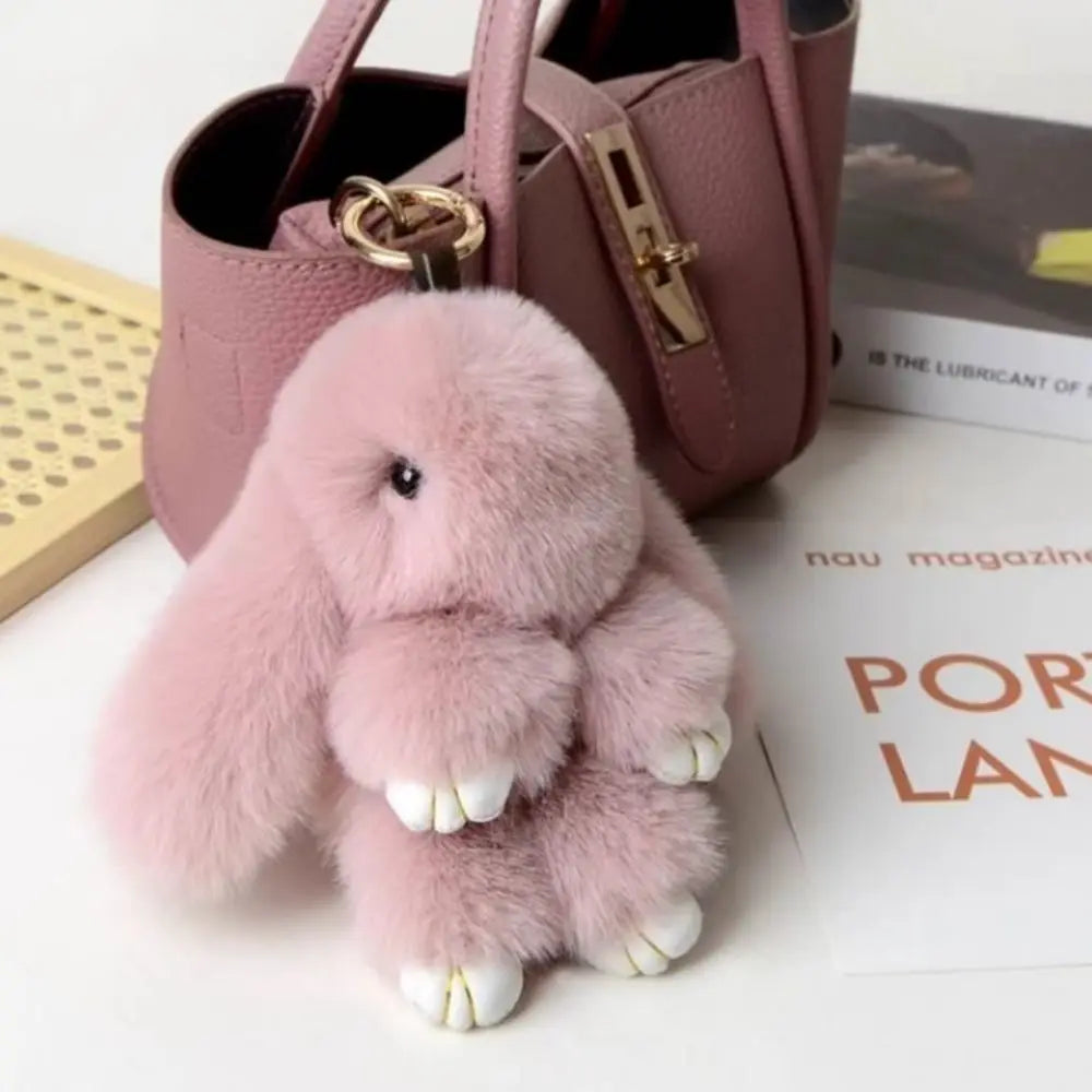 Fluffy Bunny Keychain - Plush Play Dead Rabbit Doll with Bow, Cute Animal Keychain Toy for Kids Girls, Soft Furry Gift Beauty World Shop