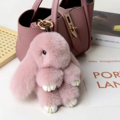 Fluffy Bunny Keychain - Plush Play Dead Rabbit Doll with Bow, Cute Animal Keychain Toy for Kids Girls, Soft Furry Gift Beauty World Shop