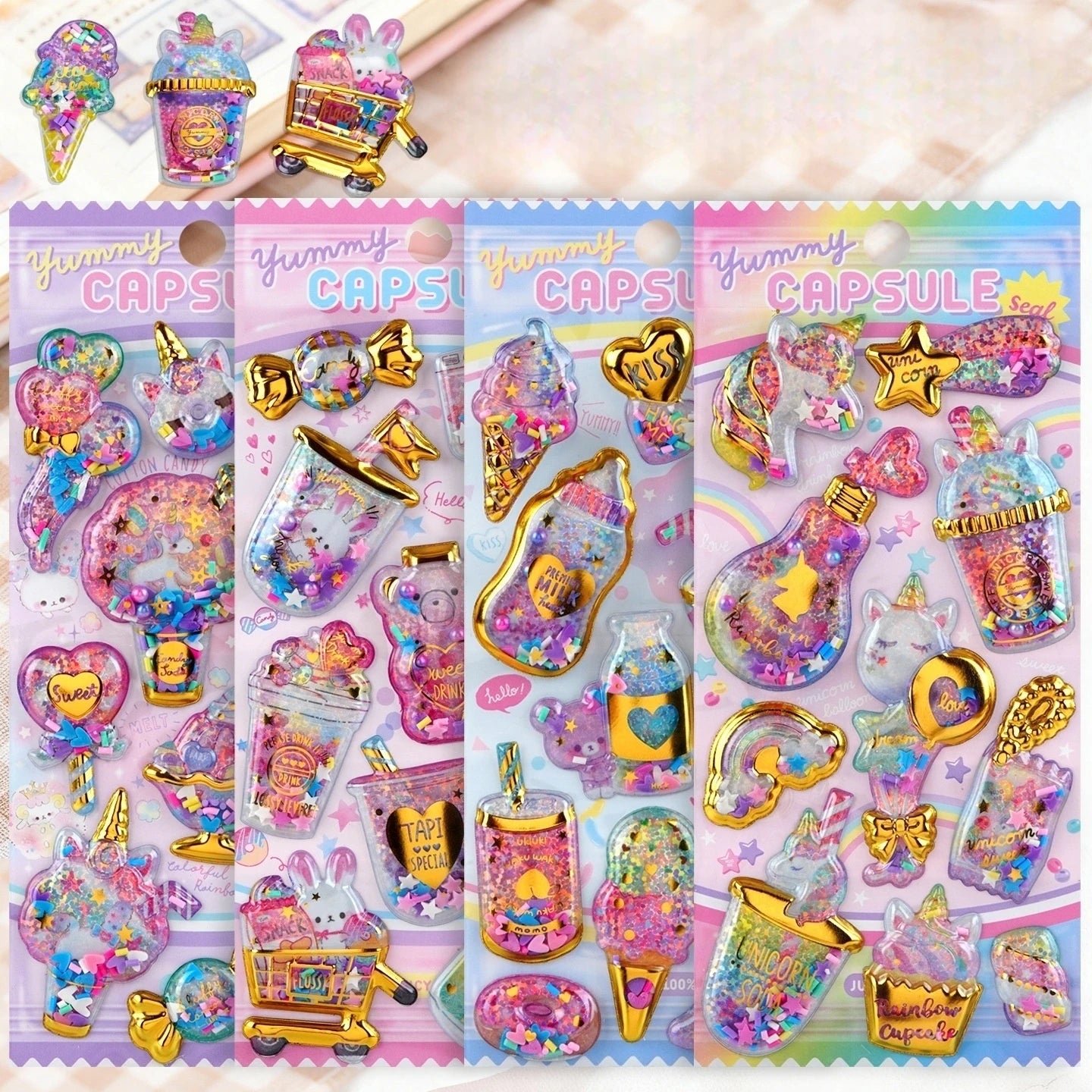 Kawaii Capsule Sparkling 3D Stickers Scrapbooking Diy Journal Stationery Sticker Cute Deco Art School Supplies Beauty World Shop