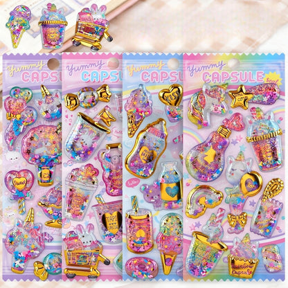 Kawaii Capsule Sparkling 3D Stickers Scrapbooking Diy Journal Stationery Sticker Cute Deco Art School Supplies Beauty World Shop