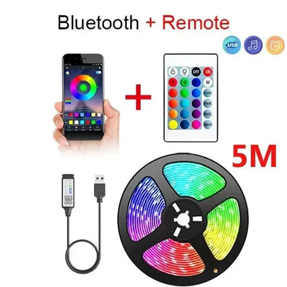 Bluetooth USB 5V RGB LED Strip Light 5050 Controller 5M Flexible Diode Lamp Tape Lights TV Background Lighting Desk Room Decor Beauty Fashion