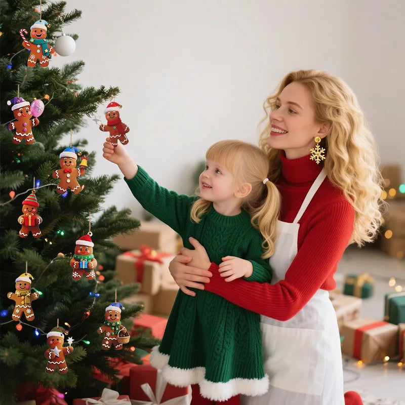 12/24pcs Christmas Gingerbread Man Ornaments Xmas Tree Wooden Hanging Pendants 2026 New Year Party Home Decoration Kids DIY GIft Beauty World Shop