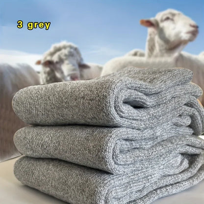 3/5 Pairs Men's Winter Warm Socks, Thick Towel Mid-Calf Socks, Anti-Cold Snow Boots Socks Elastic Solid Color Beauty World Shop