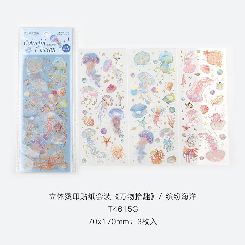 3pcs Kawaii Feather Dragonfly Bird Jellyfish Decorative Stickers Pack Scrapbooking Material Label Diary Phone Journal Planner Beauty World Shop
