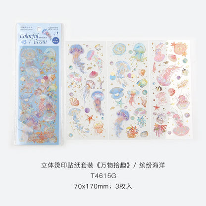 3pcs Kawaii Feather Dragonfly Bird Jellyfish Decorative Stickers Pack Scrapbooking Material Label Diary Phone Journal Planner Beauty World Shop