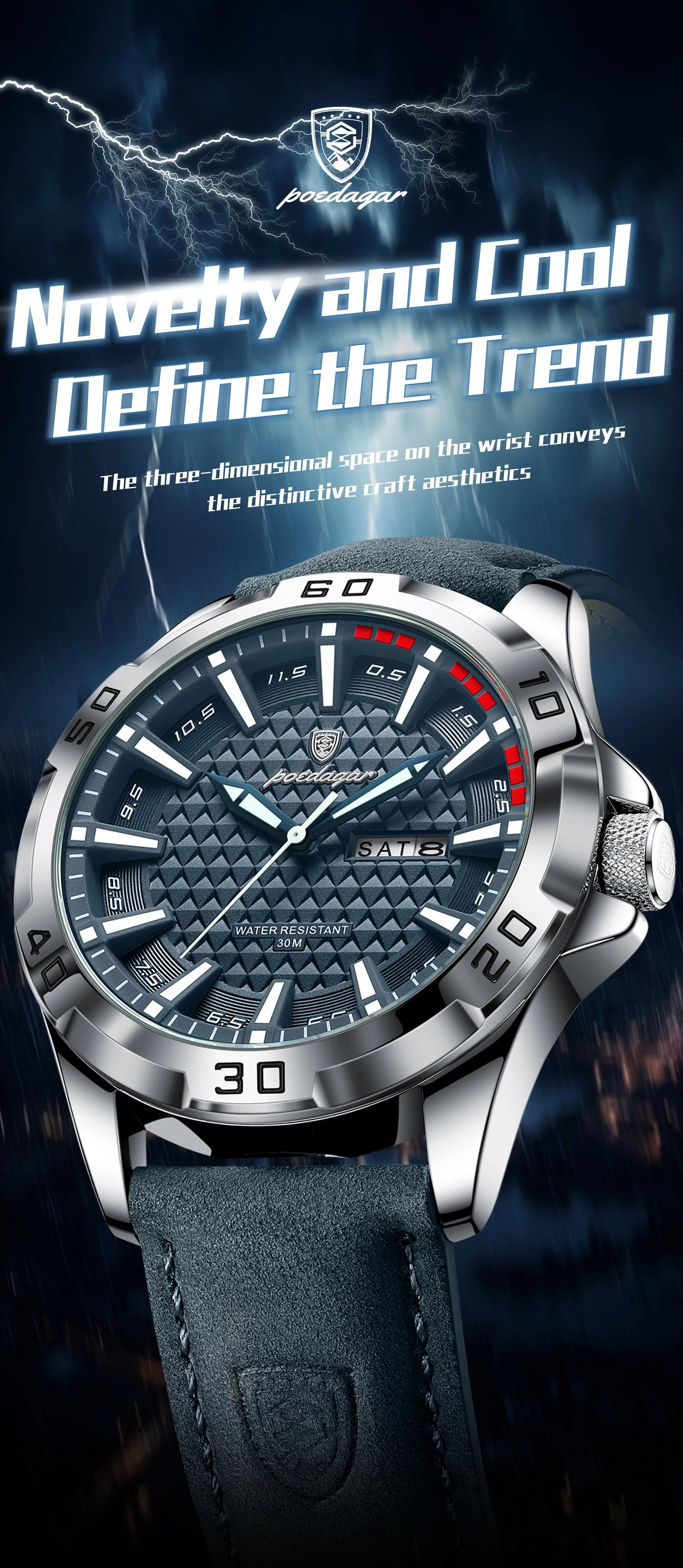 POEDAGAR Original Men Watch Luxury Waterproof Luminous Date Week Watch For Man Quartz Leather Fashion Men's Watches Reloj Hombre Beauty World Shop