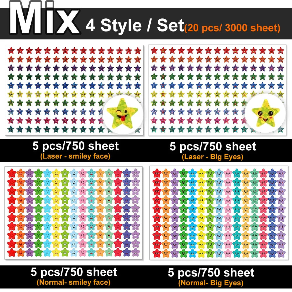 450-3000 Sheet Happy Face Stars Reward Sign Stickers Pack DIY Skateboard Suitcase Stationery Decals Decor Phone Laptop Gift Toys Beauty World Shop