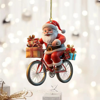 2d Acrylic Winter Decorative Hanging Cartoon Santa Claus Bicycle Gifts Christmas Pendants Christmas Tree Decoration Beauty World Shop