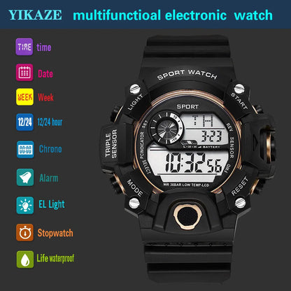 Fashion Men's Watch Sports Electronic Wristwatch Large dial Multifunctional Waterproof Luminous Alarm Kids Male's Military Watch Beauty World Shop