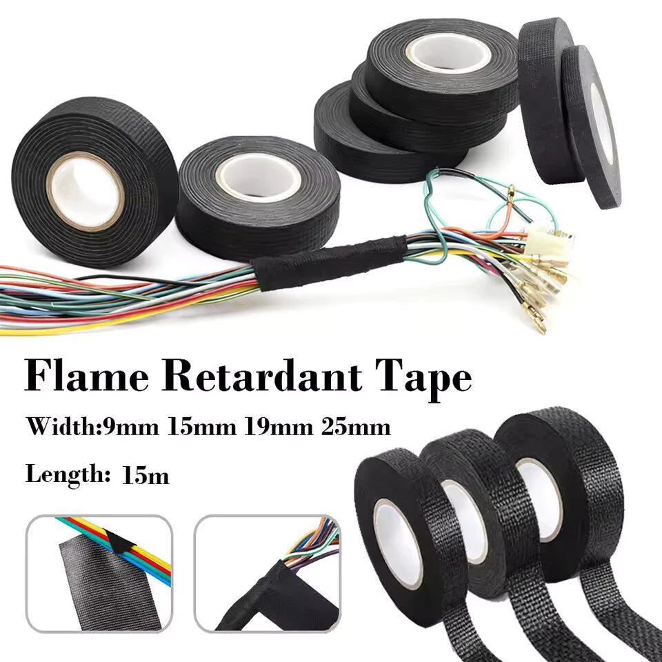 15 Meter Heat-resistant Flame Retardant Tape Coroplast Adhesive Cloth Tape For Car Cable Harness Wiring Loom Protection Beauty World Shop