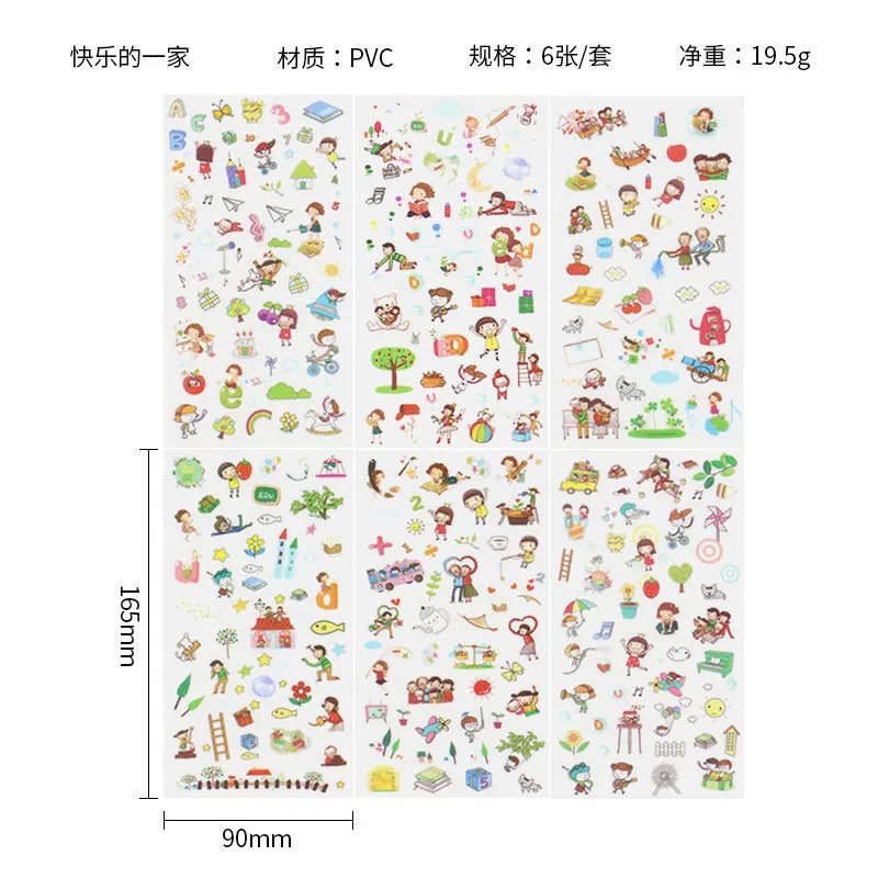 6Pieces/Set Transparent Pvc Waterproof Cartoon Sticker DIY Hand Account Decorative Stickers Kawaii Phone Cup Stickers Beauty World Shop