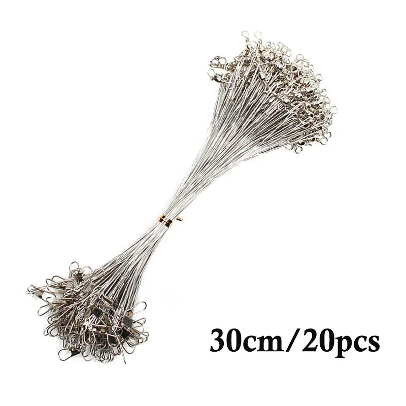 20pcs Anti Bite Steel Fishing Line Steel Wire Leader With Swivel Fishing Accessory Lead Core Leash Fishing Wire 15CM-50CM Beauty World Shop