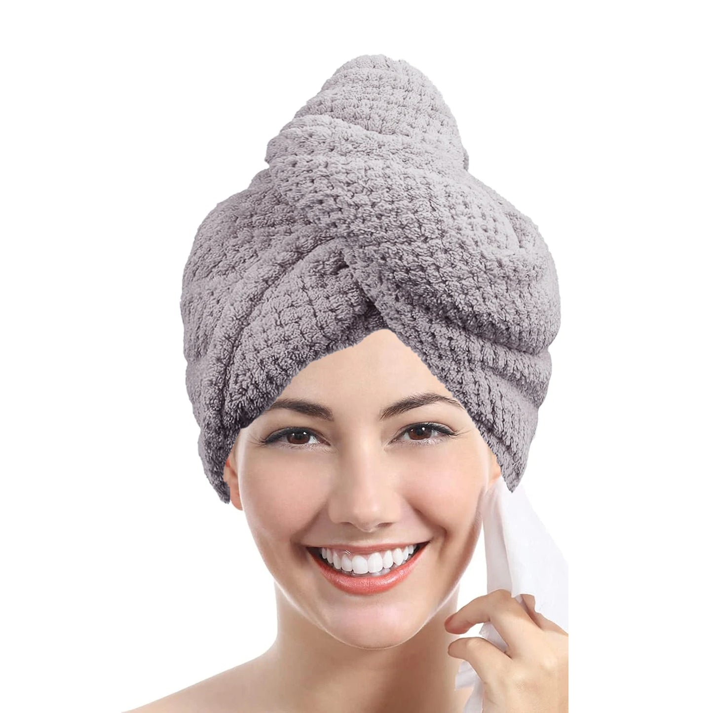 Solid color hair towel Textured dry hair cap 9.8 "X 25.5" absorbent hair towel wrap for button-down women Beauty World Shop