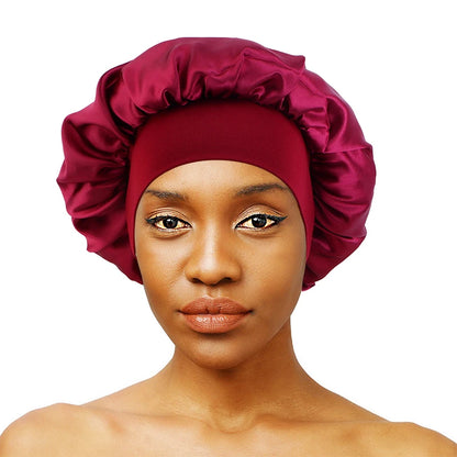 New Women's Satin Solid Wide-brimmed Sleeping Hat Unisex Head Wrap Elastic Band Cap Hair Care Bonnet Night Hat bonnet de nuit Beauty Fashion