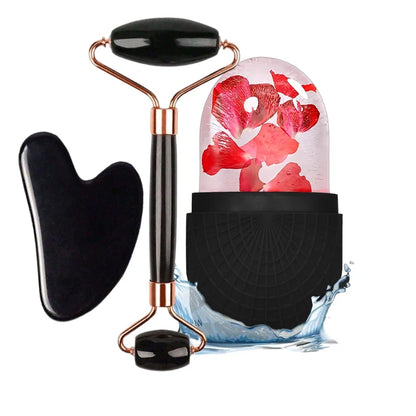 Three-piece ice surface roller set - Facial skin care ice roller set, facial massage tools, silicone ice surface roller, gua sha Beauty World Shop